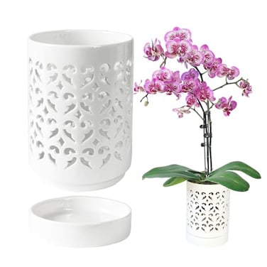 pavtner Orchid Pots with Holes4 Inch Ceramic Orchid Pot for Repotting Flower Planter Pot Indoor Outdoor Breathable Slotted Orchids Planter White