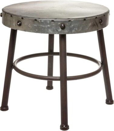 Red Co. Red Co 10 Tall RoundTop Antique Metal Milking Stool Display Plant Stand Holder Weathered Silver Tone