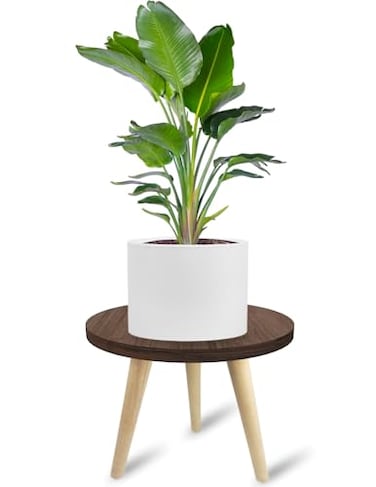 Tuohours 10IN Tall Plant Stand Holder for Indoor Planters Mid Century Small Round Wood Table for Living Room Corner Floor
