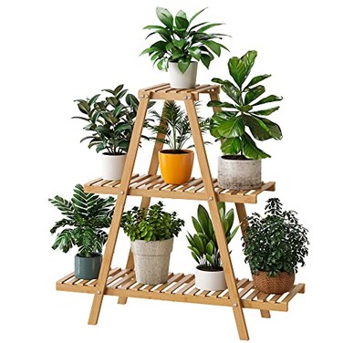 Furshus Bamboo Plant Stand IndoorOutdoor 3 Tier Plant Ladder 8 Potted Flower Holder Natural
