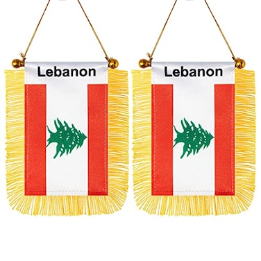 CANTENDO 2 Pack Lebanon Window Hanging FlagMini Lebanese Car Flag with Pole Tassel Suction Cup Rearview Mirror Decoration3x5 Inch
