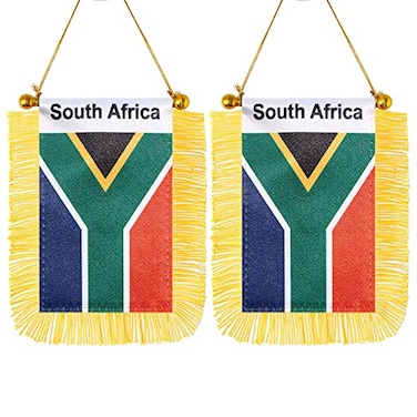 CANTENDO 2 Pack South Africa Window Hanging FlagMini South African people Car Flag with Pole Tassel Suction Cup Rearview Mirror Decoration3x5 Inch
