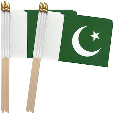 TSMD Pakistan Stick Flag Pakistani Small Mini Hand Held Flags5x8 Inch12 Pack