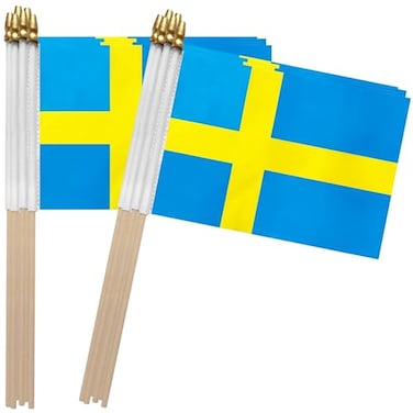 TSMD Sweden Stick Flag Swedish Small Mini Hand Held Flags5x8 Inch12 Pack