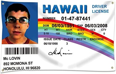 Wassupup 3x5 Feet Mclovin Id Flag Novelty College Funny Dorm Banner Vivid Color Fade Proof Double Stitched Polyester with Brass Grommets 3 X 5 Ft Tapestry