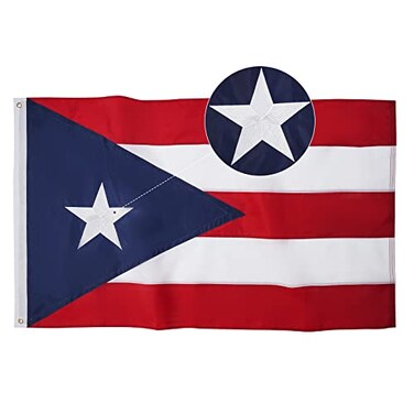 SYII Puerto Rico Flag 6x10 FT Embroidered Star and Double Stitched Sewn Stripes with 2 Brass Grommets Durable Polyester Puerto Rican Flags Outdoor Banner