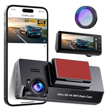 POYBPCY Dash Cam Front 4K Builtin 5GHz WiFi with CPL Dash Camera for Cars with 64GB SD Card App Control 369 IPS Screen Dashcam with UHD 2160P Night Vision Loop Recording Parking Mode 170Wide Angle