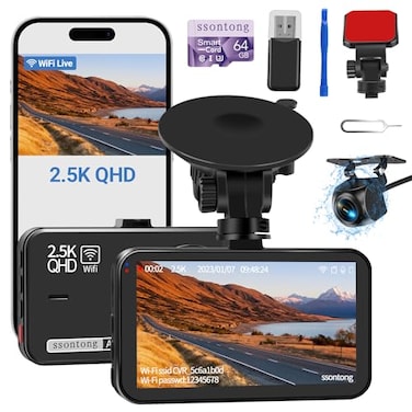 ssontong Dash Cam Front and Rear Dash Camera for Cars WiFiAPP Control Dual Dashcam W 64GB Card 25K Dash Cam Front1080P Rear Car Camera WSuper Night Vision Loop Recording GSensor Max Support 256GB