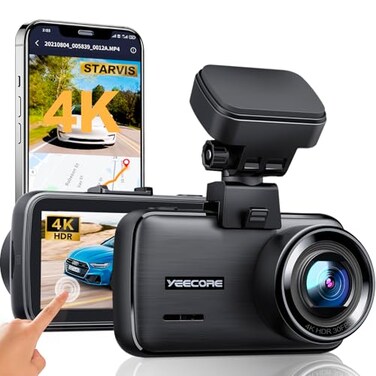 YEECORE 4K Dash Cam Builtin WiFi GPS Touch Screen Car Camera 24Hr Parking Monitor Loop Recording Dash Camera for Cars with App Control HDR GSensor Support 256GB Max