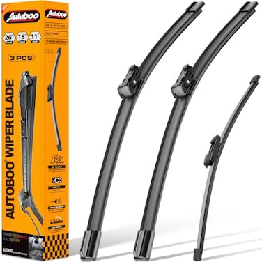 AUTOBOO 2618 Windshield Wipers with 11 Rear Wiper Blade Replacement for VW Volkswagen Golf GTI eGolf 2021 2020 2019 2018 2017 2016 2015 Original Factory Quality Pack of 3