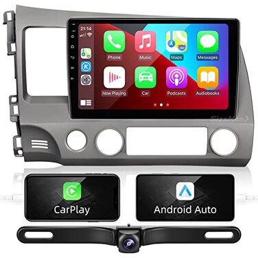 SizxNanv Android Touch Screen Compatible with Carplay Android AutoCar Radio Stereo Bluetooth Navigation Multimedia Player GPS WiFi FMAM Backup Camera forHonda Civic 2006 2007 2008 2009 2010 2011