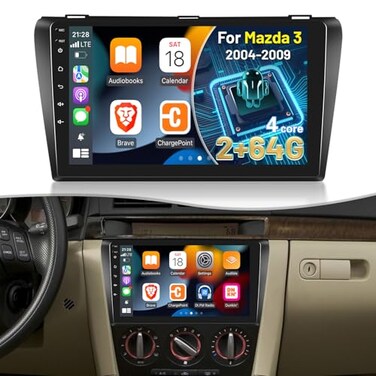 EKAT 2G64G Car Radio for Mazda 3 2004 2005 2006 2007 2008 2009 Android 13 Touch Screen Car Play Mazda 3 Stereo CarplayAndroid AutoEQ AudioSWCBluetooth AHD Backup Camera