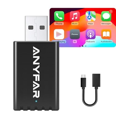 ANYFAR A4 Wireless CarPlay Adapter for iPhone Android Auto for Android Phone Dualcore 5G Chip Upgraded 58Ghz WiFi No Lag Car Play Dongle with USBC Cable for OEM Wired CarPlayAndroidAuto Car 2016