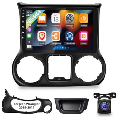 EKAT Android 13 Car Radio for Jeep Wrangler 2015 2016 2017 with Carplay and Android Auto 101 inch Touch Screen Car Stereo with AHD Backup CameraMicHiFi 264G