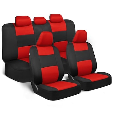 BDK PolyPro Car Seat Covers Full Set in Red on Black Front and Rear Split Bench Seat Covers Easy to Install Accessories for Auto Trucks Van SUV