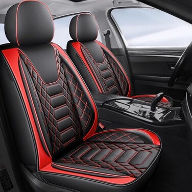 FREESOO Car Seat Covers Leather Seat Cover Full Set Waterproof Automotive Cushion Protector Accessories Airbag Compatible Universal Fit for 5 Seats Vehicle Black Red 8