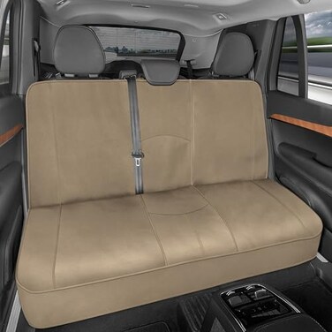 Motor Trend SpillGuard Waterproof Rear Bench Car Seat Cover Black Stitching Split Bench Rear Seat Protector with Neoprene Padding Back Seat Cover for Kids Dogs Car Interior Covers