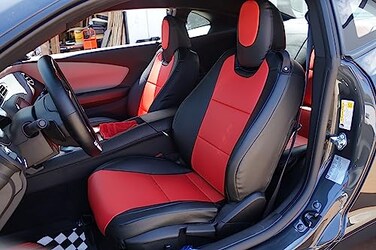 Iggee 20102015 Chevy Camaro BlackRed Artificial Leather Custom fit Front seat Cover