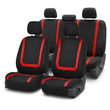 FH Group Car Seat Covers Unique Flat Cloth Full Set Automotive Seat Covers Front Set and Rear Solid Bench Red Black Seat Covers w Gift Universal Fit Interior Accessories for Cars Trucks and SUVs