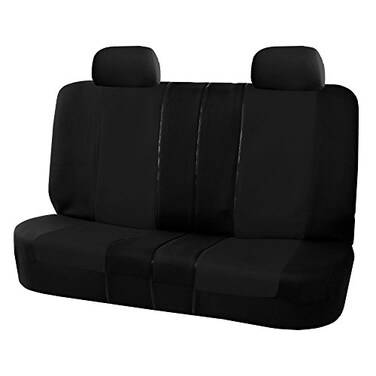 FH Group Car Seat Covers Multifunctional Flat Cloth Bench Seat Covers Allows 4060 6040 5050 Split Fit Most Car Truck SUV or Van Solid Black FB051012