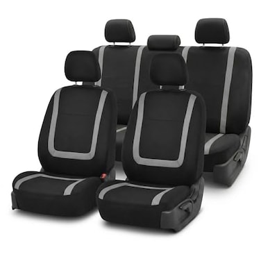 FH Group Car Seat Covers Unique Flat Cloth Full Set Automotive Seat Covers Front Set and Rear Solid Bench Gray Black Seat Covers w Gift Universal Fit Interior Accessories for Cars Trucks and SUVs