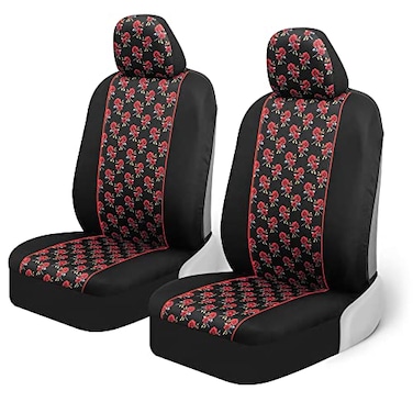 BDK Red Rose Car Seat Covers for Front Seats 2 Pack Flower Pattern Front Seat Cover Set with Matching Headrest Sideless Design for Easy Installation Fits Most Car Truck Van and SUV