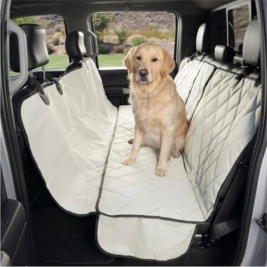 4Knines Crew Cab Truck Seat Cover with Dog Hammock for Fold Up Seats Split Design for Seat Access Waterproof NonSlip Protection Beige