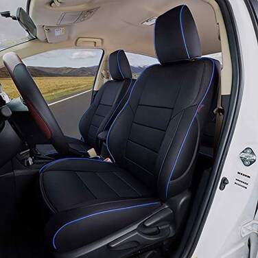 EKR Corolla Seat Covers Custom Fit for Toyota Corolla 2014 2015 2016 2017 2018 2019 LLE Series SedanLeather Car Seat Cover Full Set for SUVFaux LeatherBlack with Blue Trim