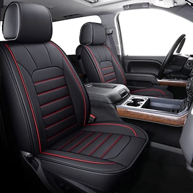 LUCKYMAN CLUB 2 Front Silverado Seat Covers Fit for 20072025 Sierra Chevy Silverado 1500 2500 3500 with Water Proof Faux Leather Black Red 2 PCS
