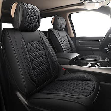 JOJOBAY Car Seat Covers for Dodge Ram 2 Pcs FrontFit Ram 20092026 150025003500 Pickup TruckCrewRegularQuadMega CabWaterproof Leather Automotive Seat Covers 2 PCS FrontBlack