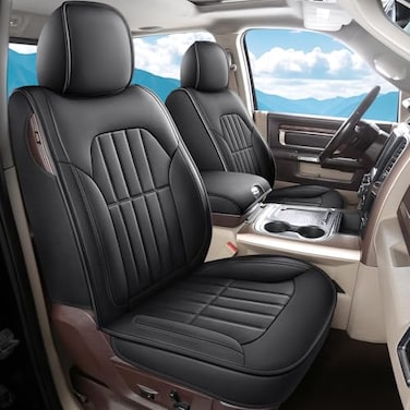 Truckiipa Dodge Ram Seat Covers Front Pair Car Seat Cover Waterproof Leather Protector Pickup Truck Accessories Full Coverage Custom Fit for 20022025 Ram 1500 2500 3500 RegularDouble Cab Black