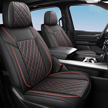 FREESOO Seat Covers for Dodge Ram 20192026 Ram 1500 Crew Quad Regular Cab 20112026 2500 3500 Mega Cab Bighorn Longhorn Laramie Tradesman with Flat Bench Black Red