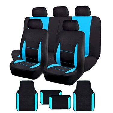 Flying Banner Car Seat Covers Front Seats Rear Bench Polyester car seat Protectors Easy installations Rear Bench Split Classic man Lady Truck Full Set Low Back Combo Pack Black Mint Blue