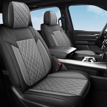 FREESOO Seat Covers for Dodge Ram 20192026 Ram 1500 Crew Quad Regular Cab 20112026 2500 3500 Mega Cab Bighorn Longhorn Laramie Tradesman with Flat Bench Black Grey