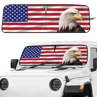 DaisyInner Windshield Sun Shade Compatible with Jeep Jk Jku Jl Jlu 19972023 and Compatible with Gladiator Jt 20202023 Foldable Windshield Sunvisor Blocks UV Rays American Flag 16 5 x 52 5