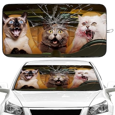 Gayruaicjz Funny Cat Car Windshield Sun Shade Foldable Sunshade Front Window Cover Sun Visor Protector Accessories 59x275 inches