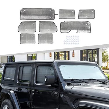 Hoolcar Windshield Sunshade Fits for 20182024 2025 Jeep Wrangler JLU 8PCs Front Side Rear Window Sun Shade Sunscreen Heat Insulation Sun Visor Sun Reflector 4Door