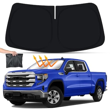 LUNQIN Car Sun Shade for GMC Sierra 1500 2500HD 3500HD 2019 2020 2021 2022 2023 2024 2025 2026 Auto Interior Accessories Front Windshield Foldable Shield Sunshade Protector Window Curtains Cover Visor