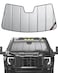 Pigenius Windshield Sun Shade for Chevy Silverado GMC Sierra 150025003500 20192026 WT Custom Pro Trims Fits All Trims 20192021 NonHUD Models Only Premium Grey Leather Finish