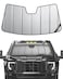 Pigenius Windshield Sun Shade for Chevy Silverado GMC Sierra 150025003500 20192026 WT Custom Pro Trims Fits All Trims 20192021 NonHUD Models Only Premium Grey Leather Finish