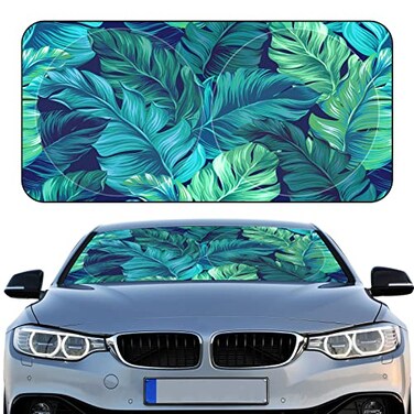 Woanger Windshield Sun Shade Foldable Car Front Window Covers for Car Accessories Sun Heat UV Rays Visor Protector Protection for Universal Cars SUV TruckLeaf