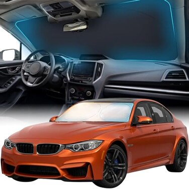 FORTEM Car Sun Shade for Windshield Reflective Windshield Sunshade 240T Polyester Automotive Interior Sun Protection Ultimate Heat and UV Shield Foldable Storage Bag