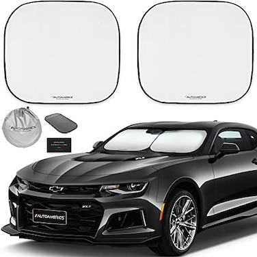 AUTOAMERICS Autoamerics 2Piece Windshield Sun Shade Foldable Car Front Window Sunshade for Most Compact Sports Cars Auto Sun Blocker Visor Protector Blocks 99 UV Rays and Keeps Your Vehicle Cool Small