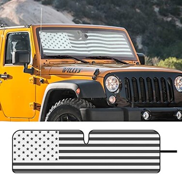 Jimen Compatible with 19972018 Jeep Wrangler TJ JK JKU American USA Flag Auto Windshield Sunshade Window Sun Visor