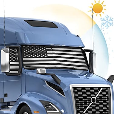 meakeize Semi Truck Sun Shade for Windshield and Side Window Retractable Sunshade Blocker Sun Rays Keep Warm in Winter New Material Effective for Big Rig Truck RV Accessories
