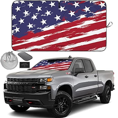 AUTOAMERICS Autoamerics 1Piece Windshield Sun Shade USA Art Flag 2 American Design Foldable Car Front Window Sunshade for Most Sedans SUV Truck Blocks Max UV Rays and Keeps Your Vehicle Cool Large