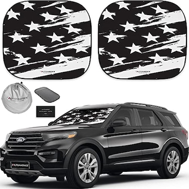 AUTOAMERICS Autoamerics 2Piece Windshield Sun Shade BW USA Flag Foldable Car Front Window Sunshade for Most Cars SUV Truck Heat Blocker Visor Protector Blocks Max UV Rays and Keeps Your Vehicle Cool M