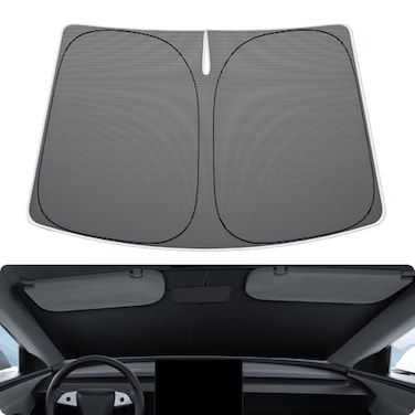 BASENOR 20262017 Tesla Model Y Model 3 Windshield Sunshade Nano Ice Crystal Folding Front Window Sun Shade Heat UV Protection for Tesla Accessories