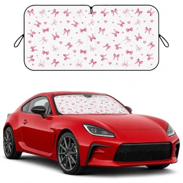eygeufg Car Windshield Sun Shade with Cute Heart Bow Foldable Front Window Sunshade Universal Fits Sedan Compact Car Hatchback SUV UV Heat Protection 59 x 275