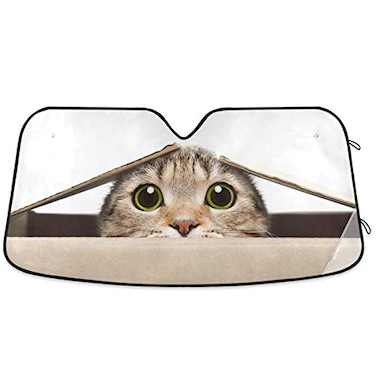 Oarencol Funny Cat Car Windshield Sun Shade Cute Animal Foldable UV Ray Sun Visor Protector Sunshade to Keep Your Vehicle Cool 55 x 276